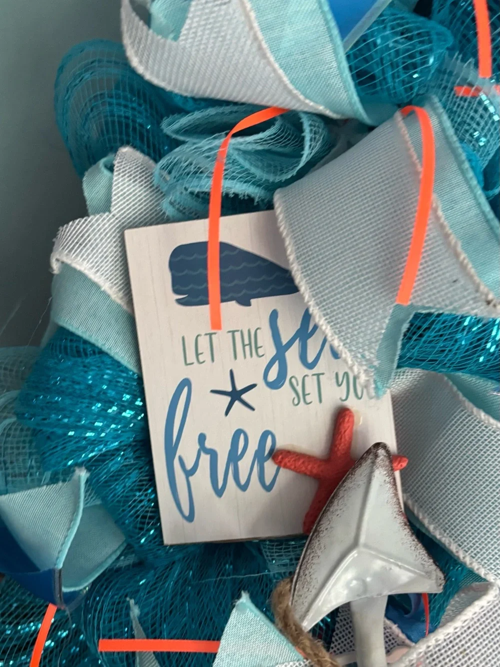Beach Coastal Teal and White Wreath - Nautical Home Accent
